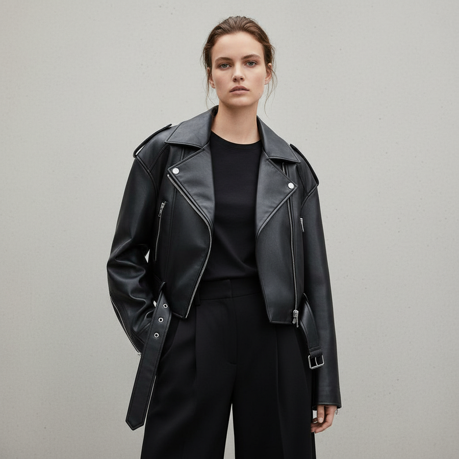 Selene London | Oversized Faux-Leather Biker Jacket